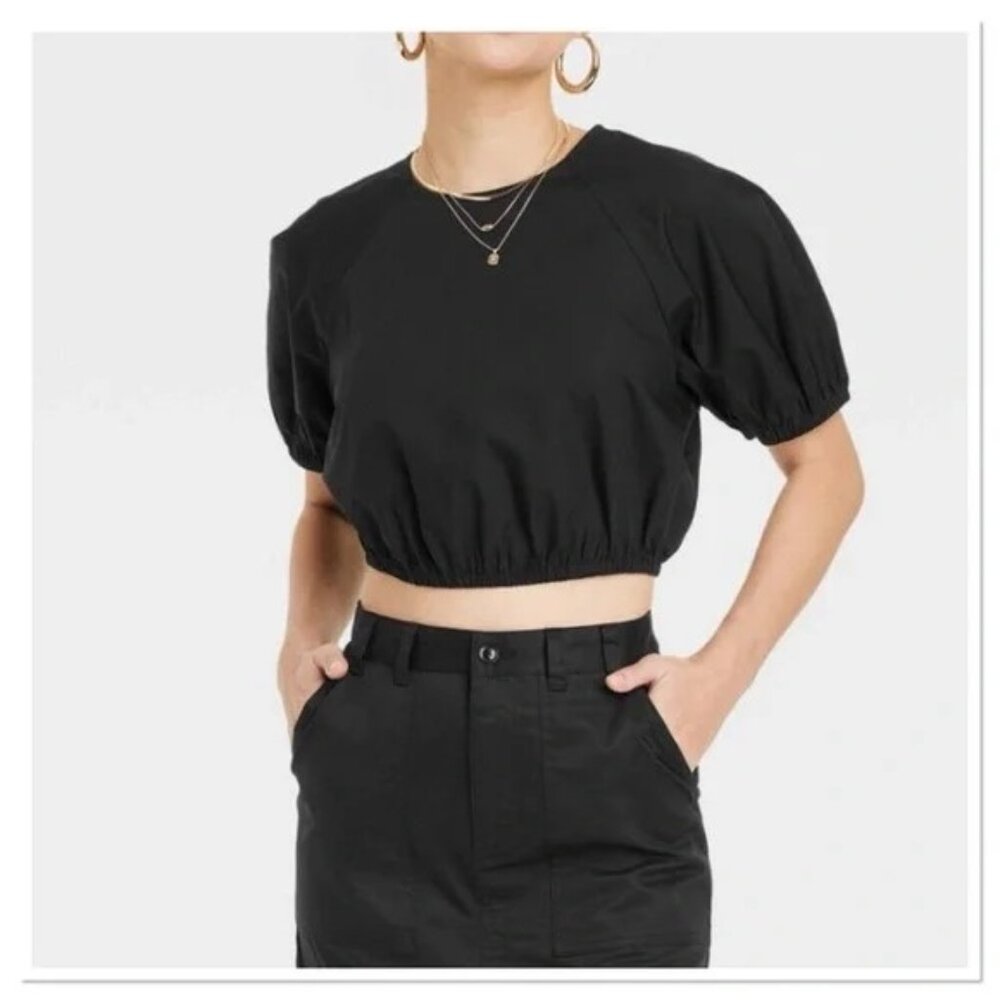 NWT Cotton Slim Fit Puff Short Sleeve Crop Top ~ A New Day Large